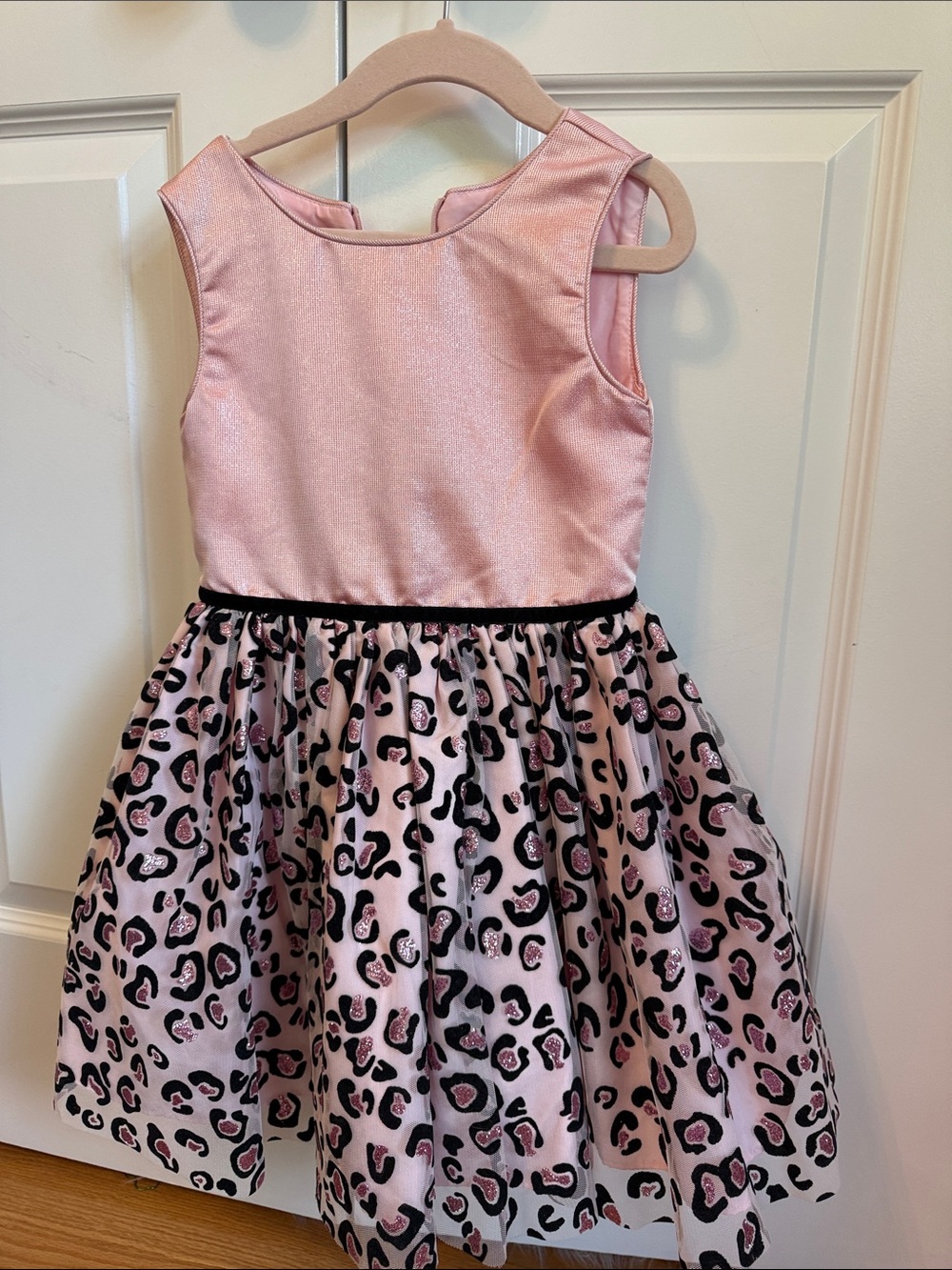 Pippa & Julie Pink Satin Bodice Leopard Print Party Dress